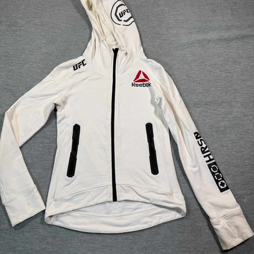 Reebok Hoodie Women XS White Full Zip UFC Fighter Performance Jacket - Picture 1 of 9